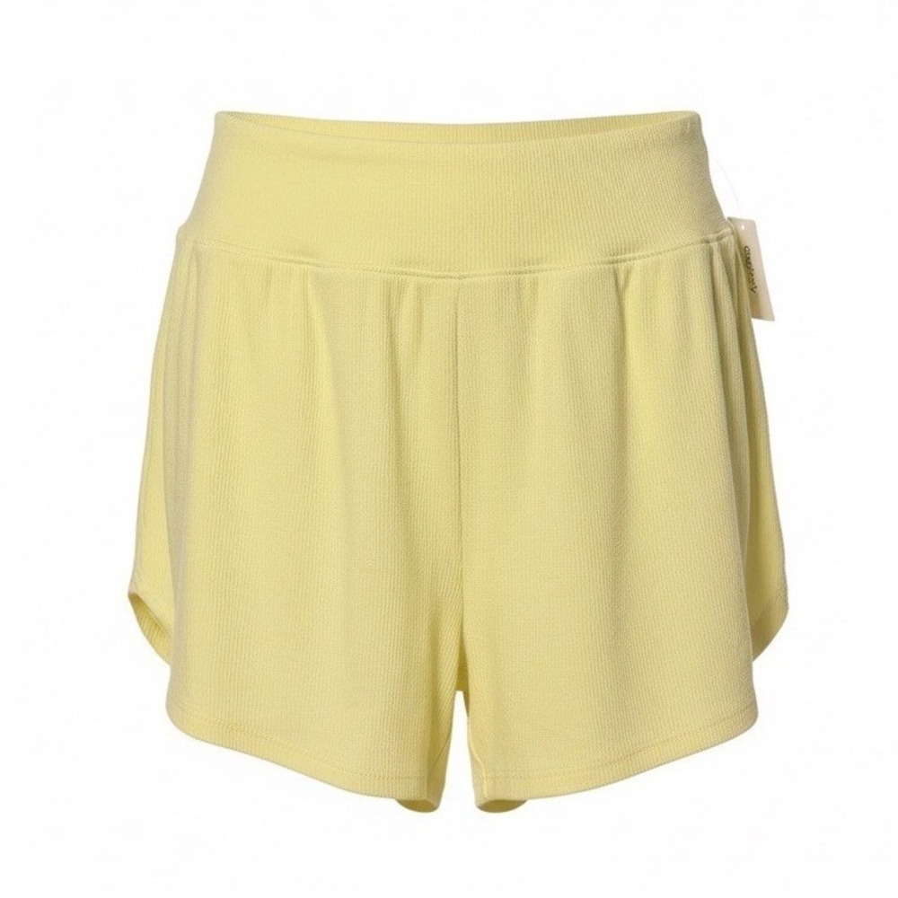 GapBody Womens Ribbed Lounge Shorts Pale Yellow High Rise Dolphin‎ Hem L NEW